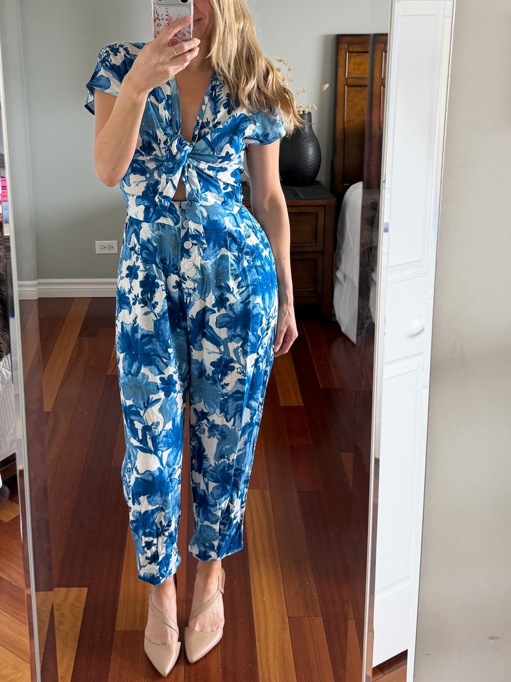 Zara Blue and White Jumpsuit Size Medium